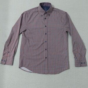 CON.STRUCT Button Down Mens S Navy Red Houndstooth Slim Fit 4-Way Stretch Shirt